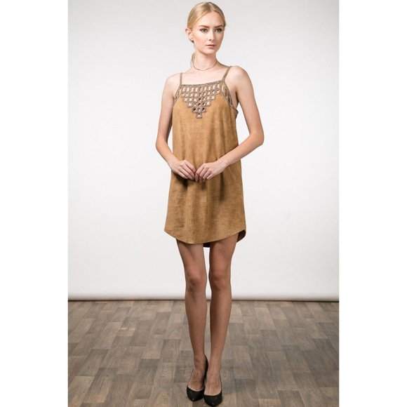 Women's Sophisticated Suede Cage Beads Dress for a Unique and Fashion - Picture 8 of 12
